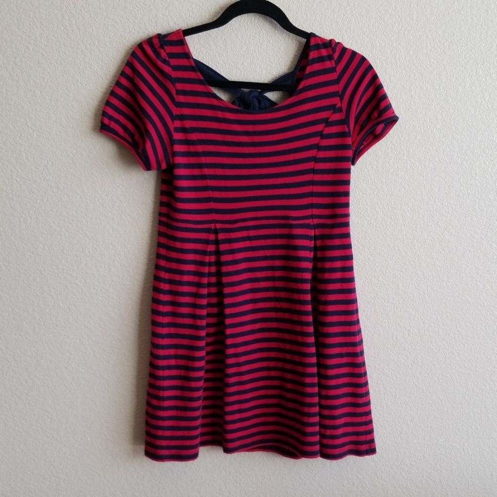 Uniqlo Womens XS Striped Dress W/ Bow VGUC Nautical Skater Dress Sweet Girl